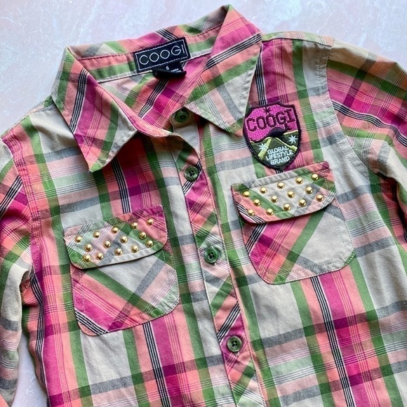 COOGI Little Kids Plaid Studded Patch Button Up Top Sz 6 - Picture 2 of 12